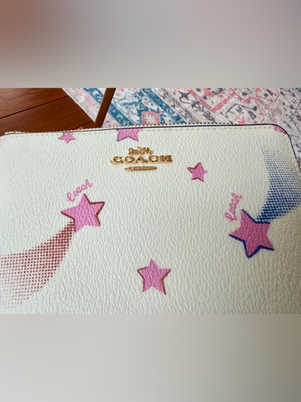 Coach Corner Zip Wristlet with Disco Star Print Coated Canvas. EUC - Picture 7 of 8